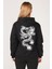 Kadın Kanguru Cep Kapüşonlu Sırt Baskılı Sweatshirt Siyah 5