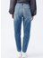 Yüksek Bel Dar Paça Mom Fit Indigo Kadın Denim Pantolon DTK363 Orta Indigo 3