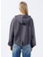 Kapüşon Yaka Düz Açik Gri Kadin Sweatshirt DT10113-3 Açik Gri 4