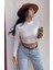 Kadın Ekru Yarım Boğazlı Likralı Sandy Kumaş Crop 4