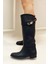 Misha Siyah Cilt Toka Detaylı Düz Çizme 2