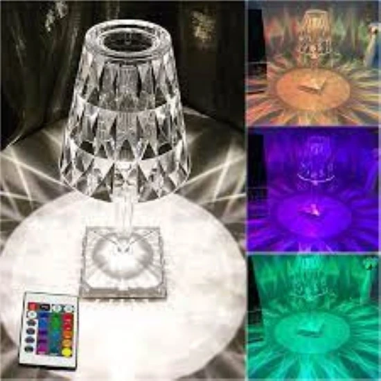 Crystal Palace Şarjlı Dokunmatik Sihirli Lamba Kristal Abajur Rgb Ledli Kumandalı LED Masa Gece Lambası 7 Renk 27 cm