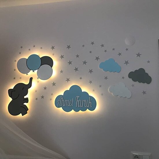 Işıklı Toplar Türkiye Çocuk Odası Dekoratif Ahşap Bulut Gece Lambası Ledli Aydınlatma
