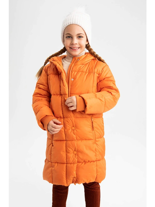 DeFacto Kız Çocuk Polar Astarlı Kapüşonlu Uzun Kaban X6512A622AU