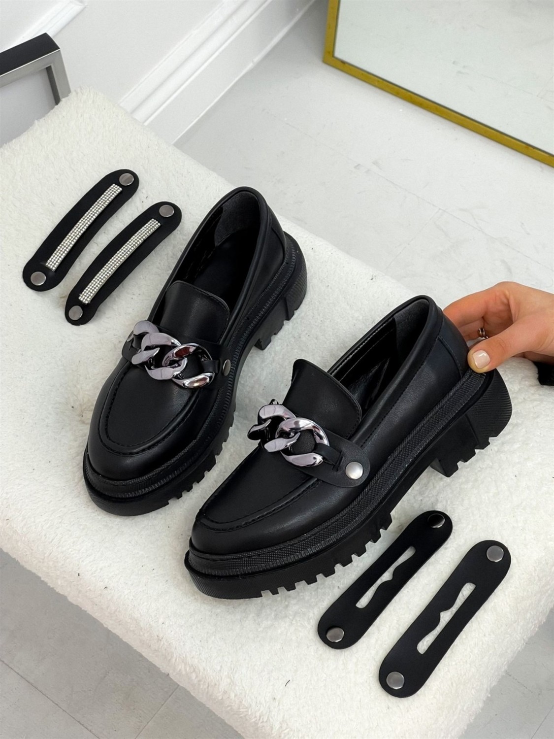 Erva'nın Butiği Taba Süet Kadın Loafer Düz Tabanlı 3 Tokalı Deri Ayakkabı 37 Numaralı görsel 6
