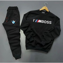 New Cabin Yeni Sezon I'm Boss Baskılı Pamuklu Sıfır Yaka Sweat-Pamuklu Kışlık Eşofman Altı 2'li Takım