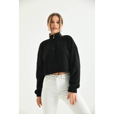 Moviment Siyah Fermuar Detay Nakışlı Sweatshirt
