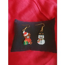 Seard Miyuki Boncuk El Yapımı Sevimli Ayıcık ve Kardan Adam Küpe Yılbaşı Christmas Noel