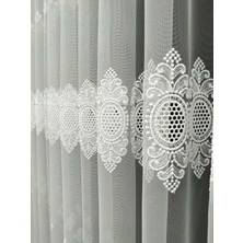 Evdepo Home Taç Nakışlı Brode Kullanıma Hazır 1/3 Sık Pile Tül Perde Tek Kanat - Ekru 100 x 260 cm