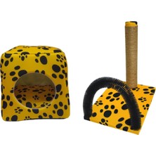 Bio Sand Biosand Üç Fonksiyonlu Kedi Yatağı ve Kaşımalı Tırmalama Seti Sarı Patili