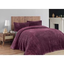 Merinos Modern Line Zikzak Çift Kişilik 3 Parça Battaniye Seti -Mürdüm