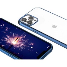 Lopard Apple iPhone 13 Pro Max Kılıf Darbe Emici Renkli Kenar Şeffaf Sert Silikon Pixel Kapak Mavi