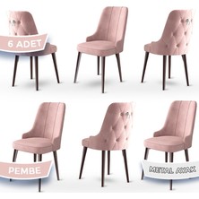 Canisa Concept Newa Serisi  Babyface Kumaş Kahve Metal Ayaklı Gümüş Halkalı 6 Adet Sandalye