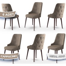 Canisa Concept Newa Serisi  Babyface Kumaş Kahve Metal Ayaklı Gümüş Halkalı 6 Adet Sandalye