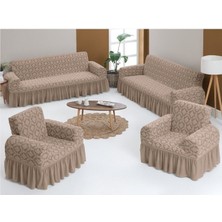 Arlisa Jakarlı Damask Koltuk Örtüsü Maxi Takım (3+3+1+1)-Taş