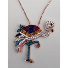 Fm flamingo model flamingonun renkleri Özel günler için mükemmel hediye 925 ayar Gümüş Kolye