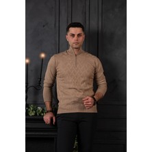 Woolen World Fermuarlı Yarım Balıkçı Regular Fit Desenli Erkek Kazak