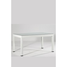 ModaLife Rattan 90X150 Camlı Beyaz Masa - Bahçe&balkon&teras