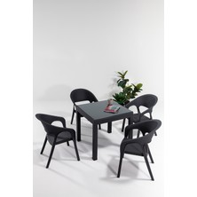 Mobetto Garden Camlı 80X80 Bahçe&balkon&teras Masa Seti – Antrasit