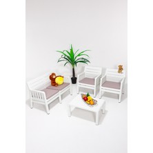 Mobetto Lara 2+1+1+S Bahçe Takımı Balkon - Bahçe - Teras Mobilyası / Beyaz