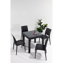 Mobetto Rattan Camlı 80X80 Bahçe&balkon&teras Masa Seti – Antrasit