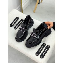 Erva'nın Butiği Siyah Rugan (Fabio) Üç Tokalı Kadın Loafer