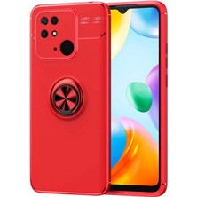 Lopard Xiaomi Poco C40 Kılıf Ravel Yüzüklü Mıknatıslı Stand Focus Silikon Kırmızı