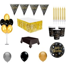 Öfn Aksesuar Siyah Gold Standlı Doğum Günü Seti