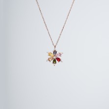 Essare 925 Ayar Çok Renkli Çiçek Gümüş Kadın Kolye