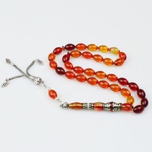 Tesbih Pasajı Gümüş Nakkaş İmameli Ateş Kehribar Tesbih (7 x 11 Mm) TP00