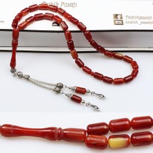 Tesbih Pasajı Turuncu Renk Kapsül Sürmeli Toz Kehribar Tesbih (6 x 10 Mm) Tp