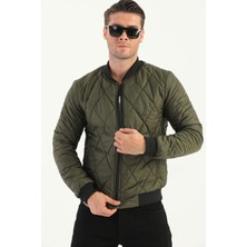 River Club Erkek Haki Kolej Yaka Su Ve Rüzgar Geçirmez Kapitone Desenli Elyaflı Dolgulu Mont M-77