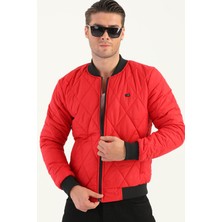 River Club Erkek Kırmızı Kolej Yaka Su Ve Rüzgar Geçirmez Kapitone Desenli Elyaflı Dolgulu Mont M-77