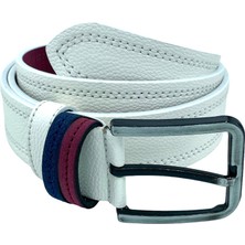 Beyaz Suni Deri Çift Dikişli Model 4 Cm.lik Spor Kemer - 9016-10-22RL