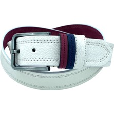 Beyaz Suni Deri Çift Dikişli Model 4 Cm.lik Spor Kemer - 9016-10-22RL