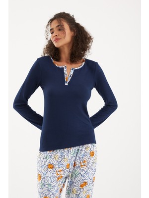 Lilian Navy Love L40167 Termal Pijama Takımı