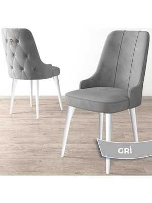 Canisa Concept Newa Serisi  Babyface Kumaş Beyaz Metal Ayak Gümüş Halkalı 1 Adet Sandalye