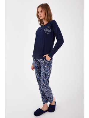 Pierre Cardin 8428 Lacivert Kadın Uzun Kol Pijama Takım