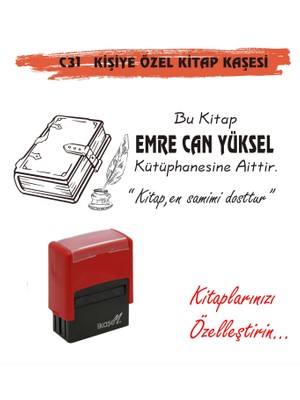 Kaşem Kitap Kurtlarına ve Kişiye Özel Kitap Mühürü Kitap Kaşesi C31