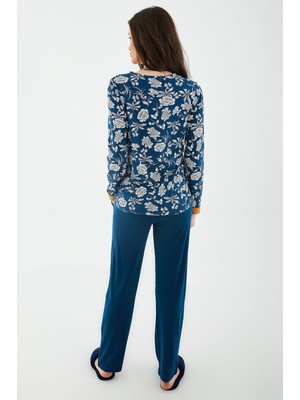 Pierre Cardin 8417 Mavi Kadın Uzun Kol Pijama Takım