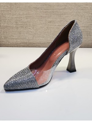 New Angel Zenne Stiletto Ayakkabı Platin Simli