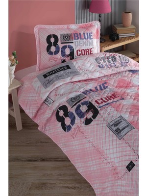 Clasy Ranforce Yatak Örtüsü Tek Kişilik Denim V1 Pembe