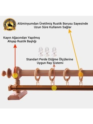 Mge Home Raylı Ahşap Rustik Perde Askısı