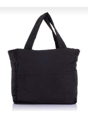 Rose Siyah Kabartmalı Paraşüt Büyük Çanta Puf Çanta Kullanışlı Çanta Su Geçirmez Kadın El ve Omuz Çanta