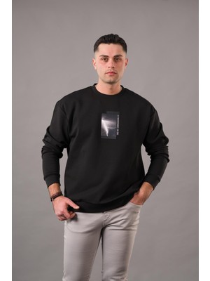 Akçaylar Oversize Baskılı Sıfır Yaka Pamuklu Erkek Sweatshirt