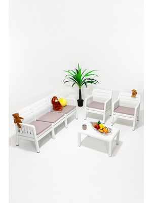 ModaLife Lara 3+1+1+S Bahçe Takımı  Balkon - Bahçe - Teras  Mobilyası / Beyaz