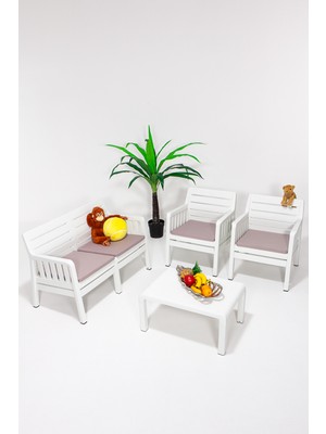 Mobetto Lara 2+1+1+S Bahçe Takımı Balkon - Bahçe - Teras Mobilyası / Beyaz