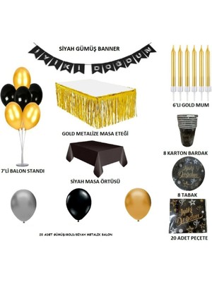 Öfn Aksesuar Siyah Gold Standlıdoğum Günü Seti