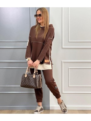 Rengamoda Kadın Kapüşonlu Etek Ucu Detay Iki Iplik Kumaş Ikili Takım (Renk Seçenekli)