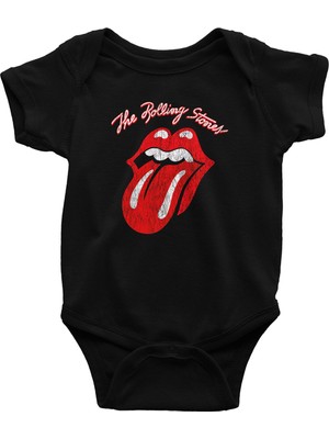 Tişört Fabrikası The Rolling Stones Logo Siyah Unisex Bebek Body - Zıbın